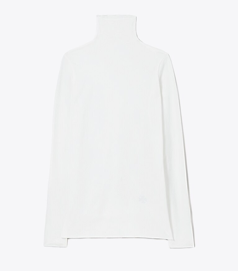 Tory Sport designer hauts Top à col montant et manches longues sans coutures in Optic White front