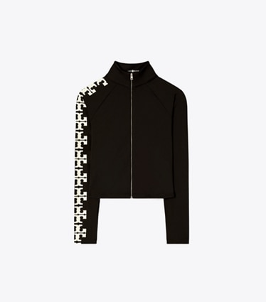 Tory Sport designer oberteile Top aus Nylon mit Logo und Reißverschluss in Black T Logo Row front