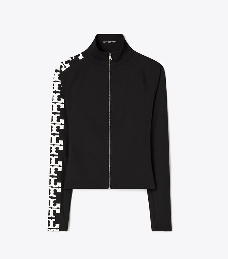 Tory Burch diseñador tops Top con cremallera y logotipo de nailon reflectante en Black frente