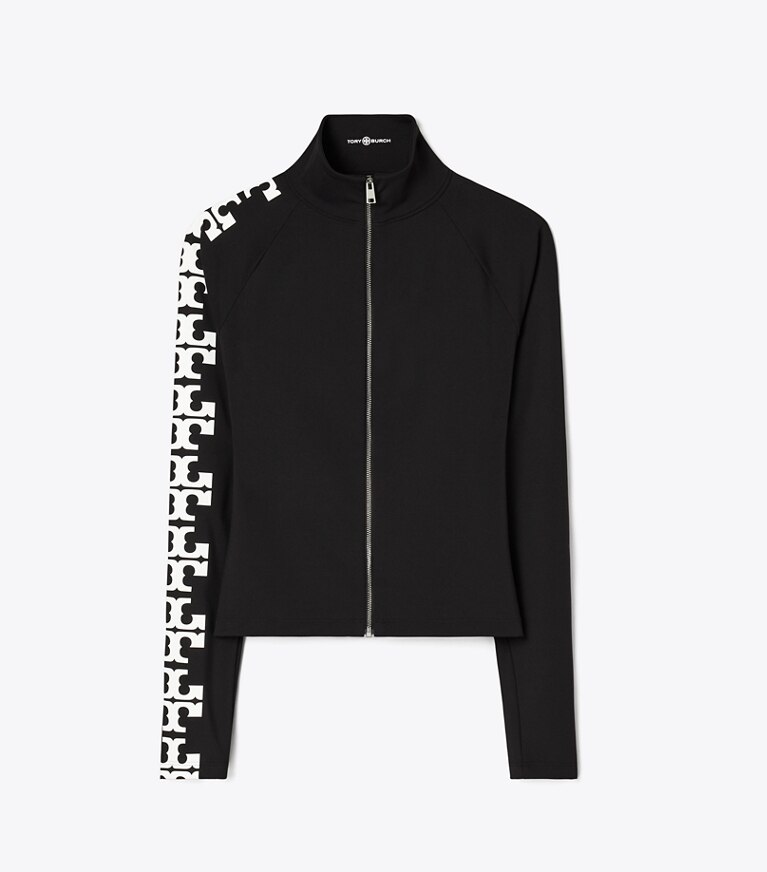 Tory Burch diseñador tops Top con cremallera y logotipo de nailon reflectante en Black frente