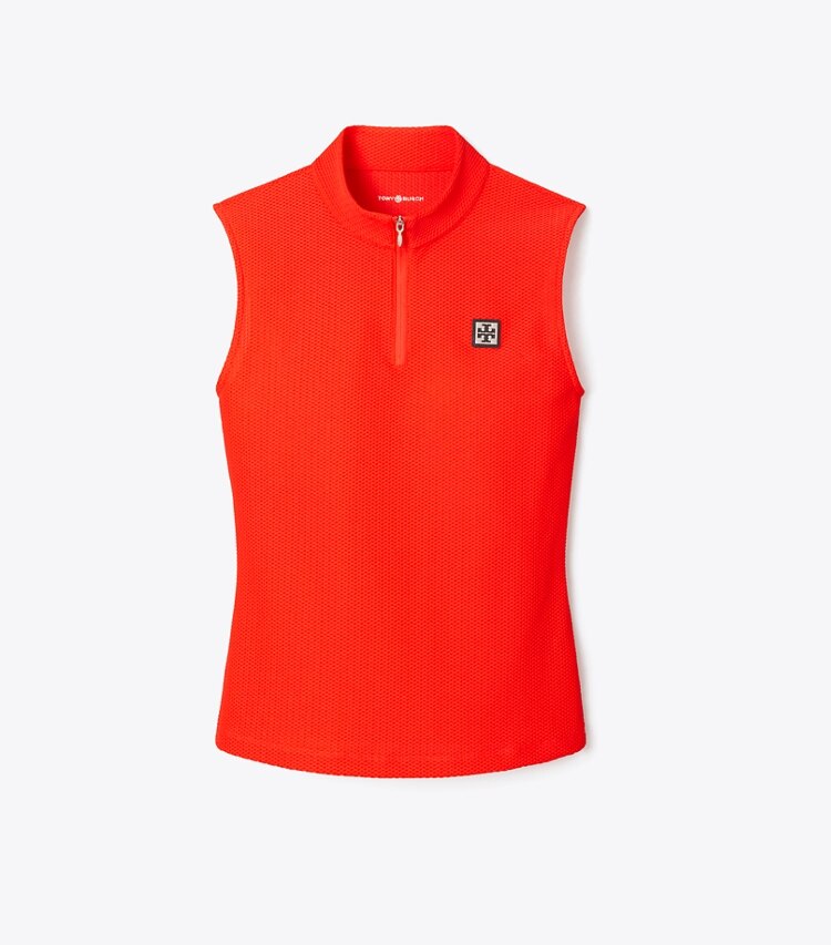 Tory Sport designer tops Top con zip in poliestere in Blazing Red front