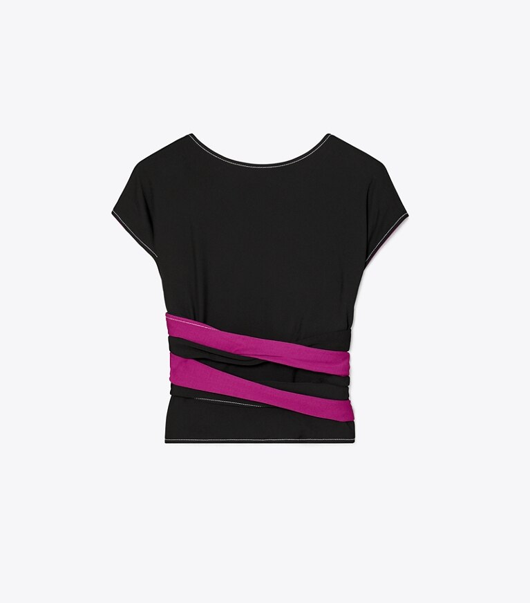 Tory Burch diseñador tops Top cruzado de punto de crepé en Black frente