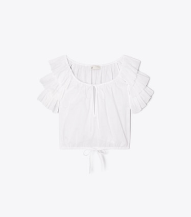 Tory Burch diseñador ropa de playa Top de algodón con volantes en White frente