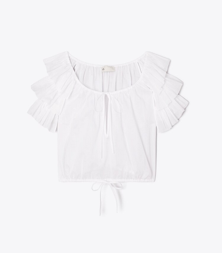 Tory Burch diseñador ropa de playa Top de algodón con volantes en White frente