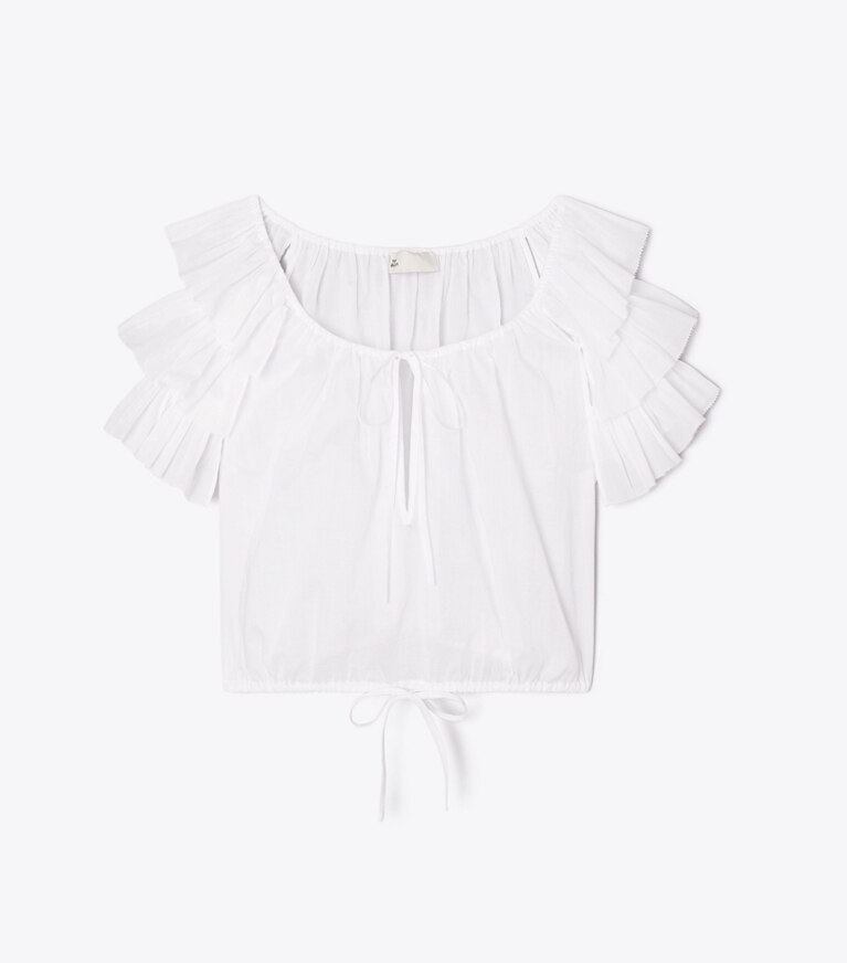 Tory Burch diseñador ropa de playa Top de algodón con volantes en White frente