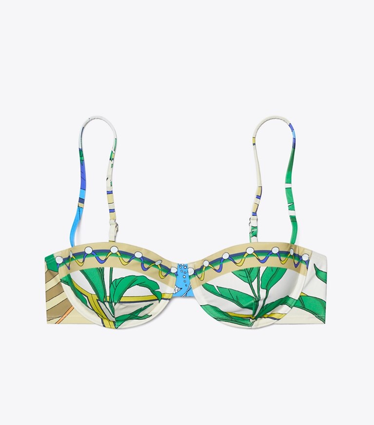Tory Burch diseñador de dos piezas Top de bikini estampado en The Pool Blue frente