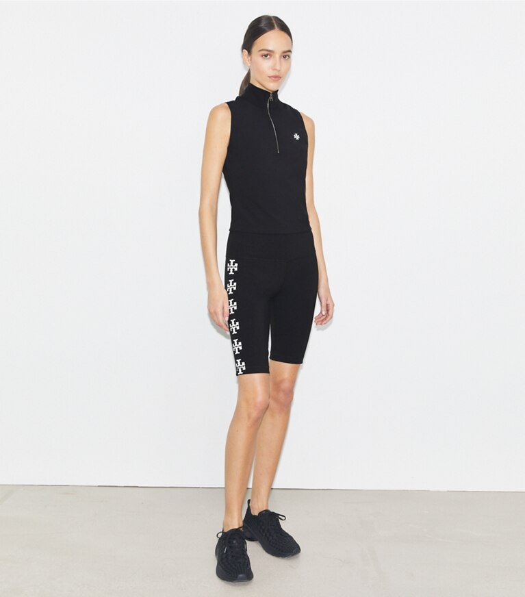 Tory Sport diseñador tops Top de compresión con cremallera en Sport Black frente en modelo