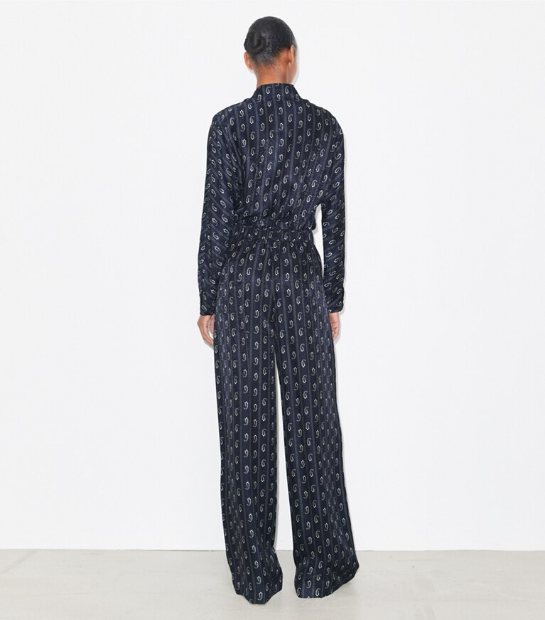 Tory Burch diseñador tops Top de jacquard en Medium Navy Paisley parte posterior en modelo