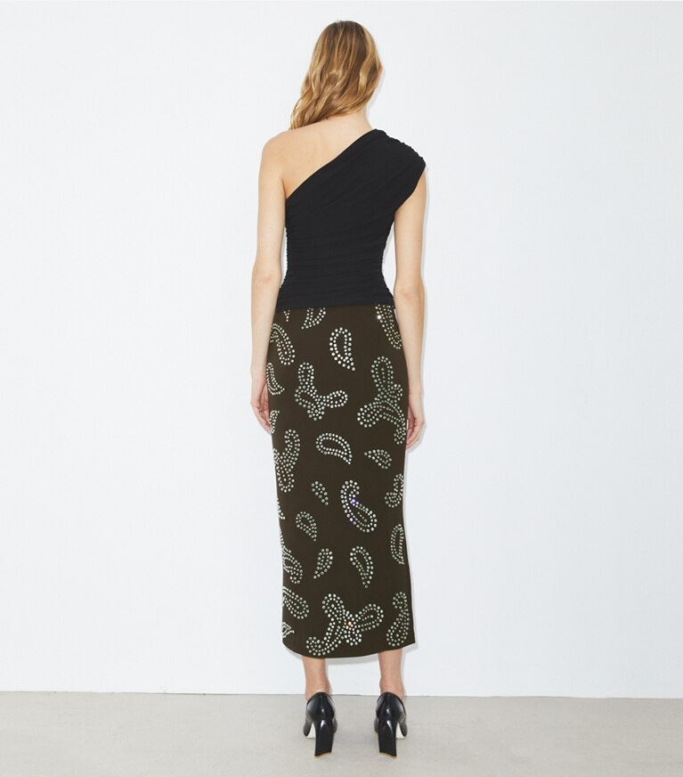 Tory Burch diseñador tops Top de jersey en Black parte posterior en modelo
