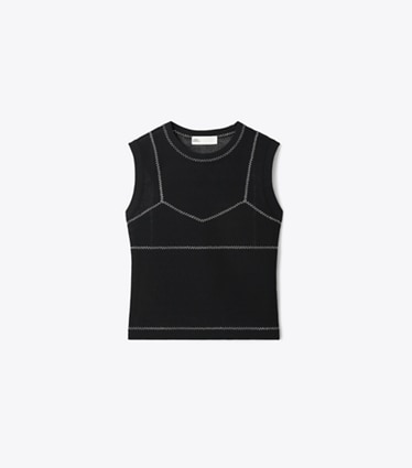 Tory Burch diseñador suéteres Top de malla de algodón y nailon en Black frente