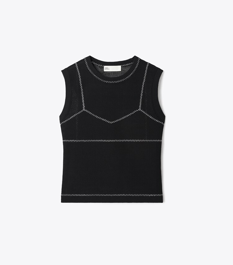 Tory Burch diseñador suéteres Top de malla de algodón y nailon en Black frente