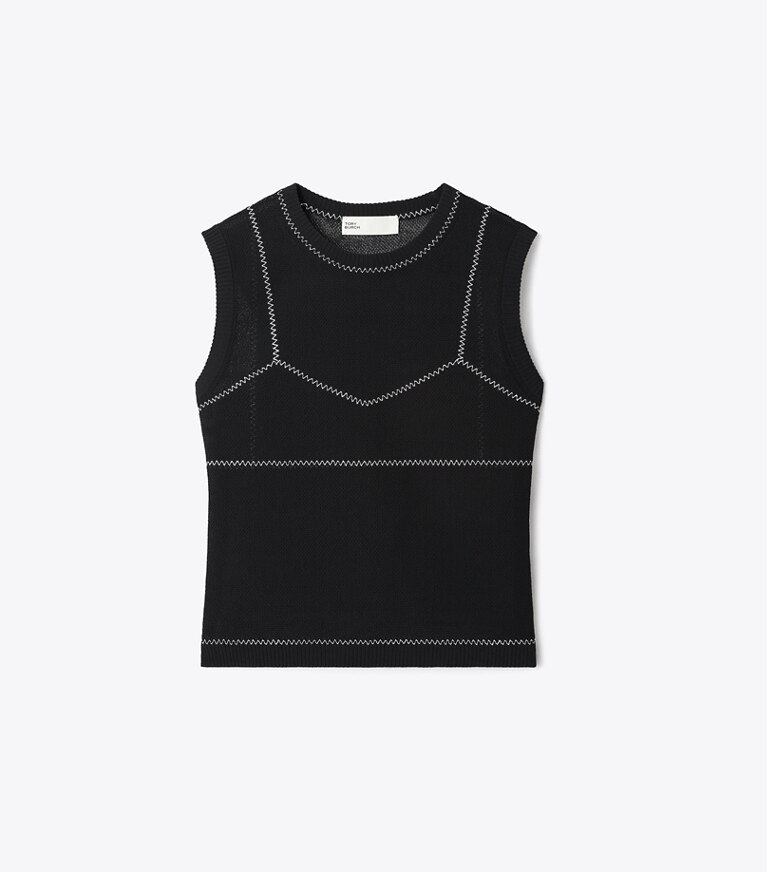 Tory Burch diseñador suéteres Top de malla de algodón y nailon en Black frente