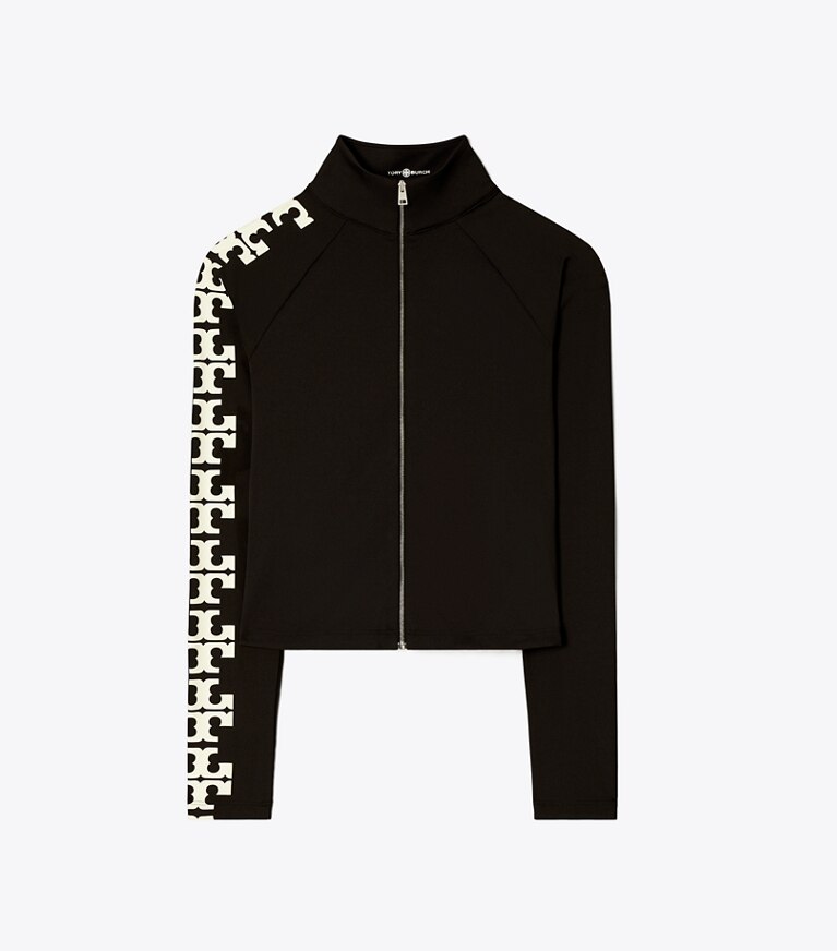Tory Burch diseñador tops Top de nailon con cremallera y logo en Black T Logo Row frente