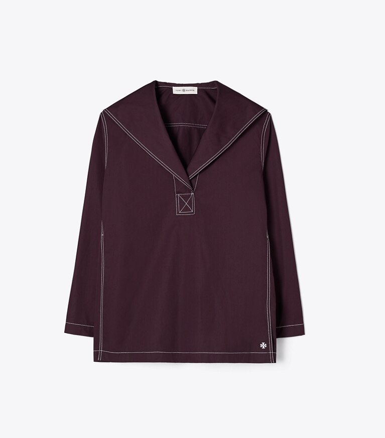 Tory Burch diseñador tops Top de popelina de algodón en Evening Plum frente
