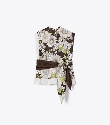Tory Burch diseñador tops Top de seda estampado en Brown Floral frente