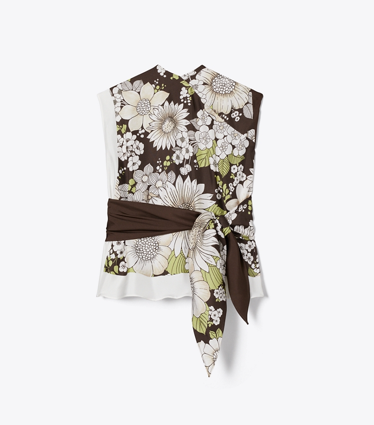 Tory Burch diseñador tops Top de seda estampado en Brown Floral frente