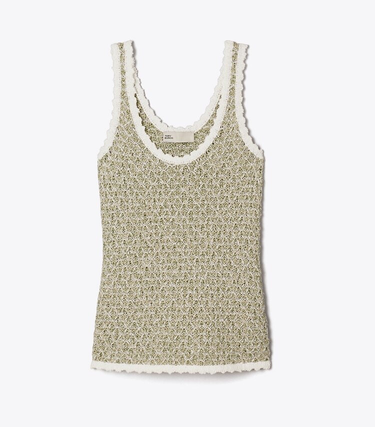 Tory Burch diseñador suéteres Top de tirantes de punto en Green / White frente