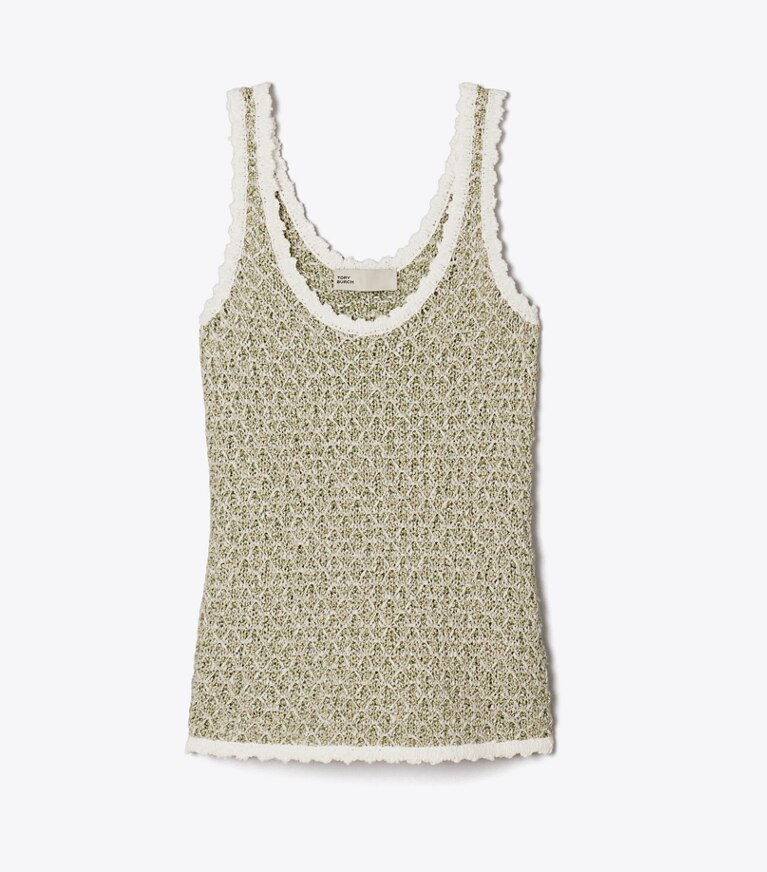 Tory Burch diseñador suéteres Top de tirantes de punto en Green / White frente