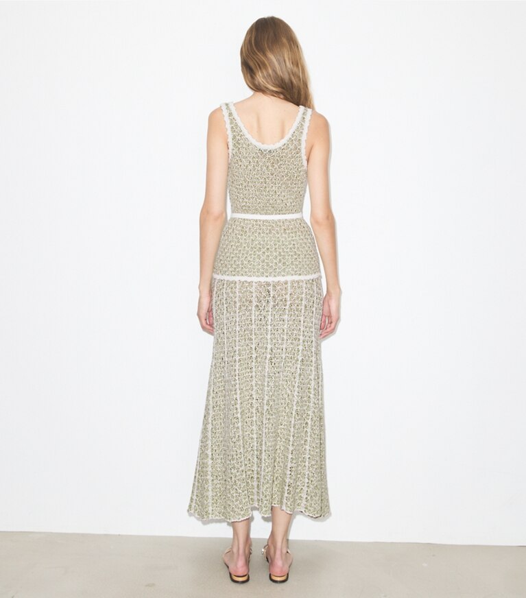 Tory Burch diseñador suéteres Top de tirantes de punto en Green / White parte posterior en modelo