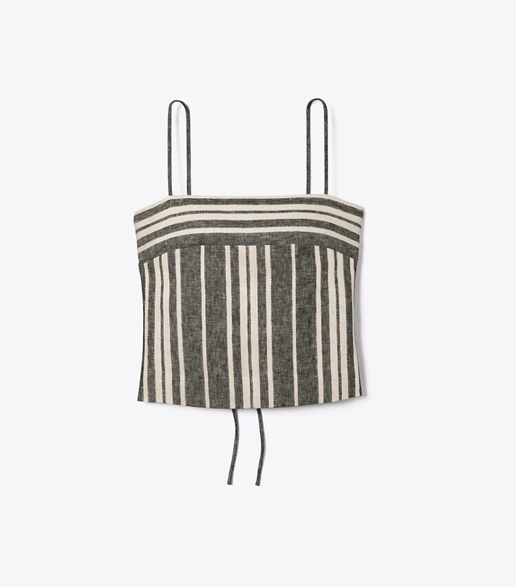Tory Burch diseñador ropa de playa Top de tirantes tipo lencero de lino en Black / Ivory frente
