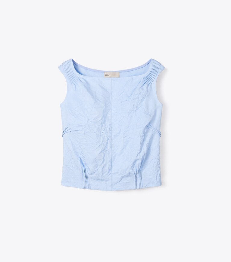 Tory Burch diseñador tops Top de viscosa arrugada en Cornflower frente