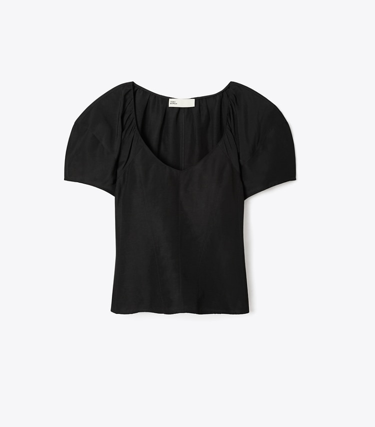 Tory Burch diseñador tops Top de viscosa con mangas globo en Black frente