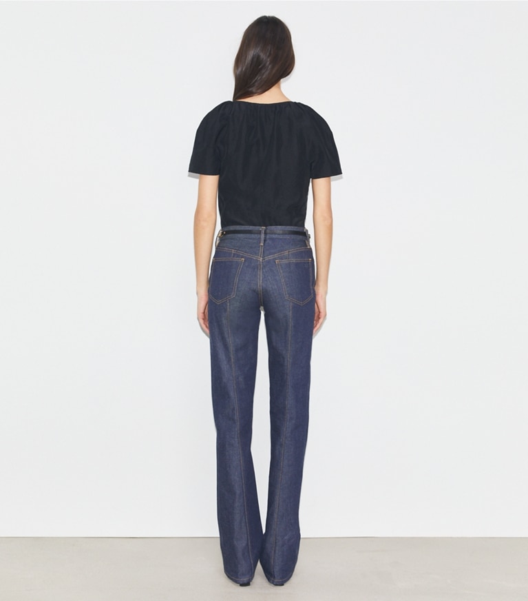 Tory Burch diseñador tops Top de viscosa con mangas globo en Black parte posterior en modelo