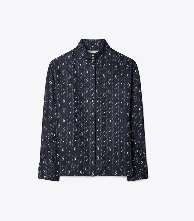 Tory Burch designer hauts Top en jacquard in Medium Navy Pajama Print front
