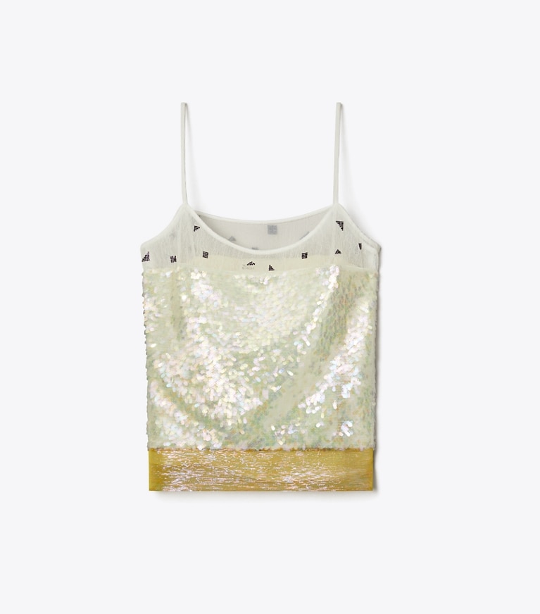 Tory Burch designer hauts Top en lamé brodé in Pink Chartreuse front