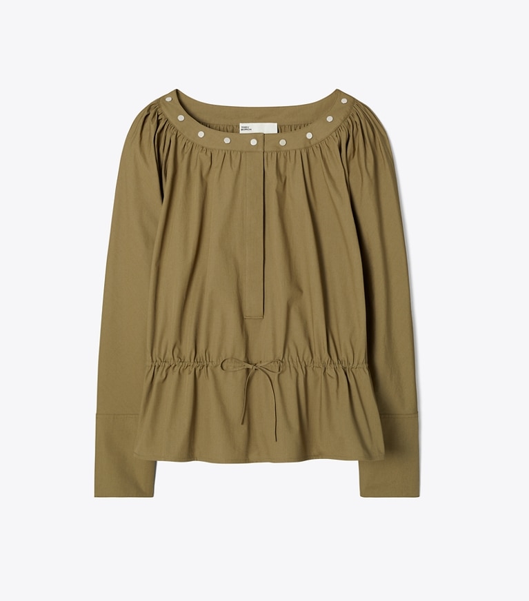 Tory Burch designer tops Top in cotone con coulisse in Olive front