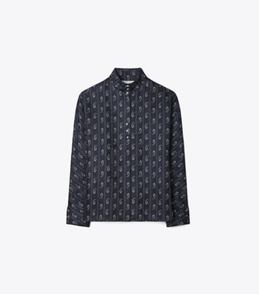 Tory Burch designer tops Top in jacquard in Medium Navy Pajama Print front