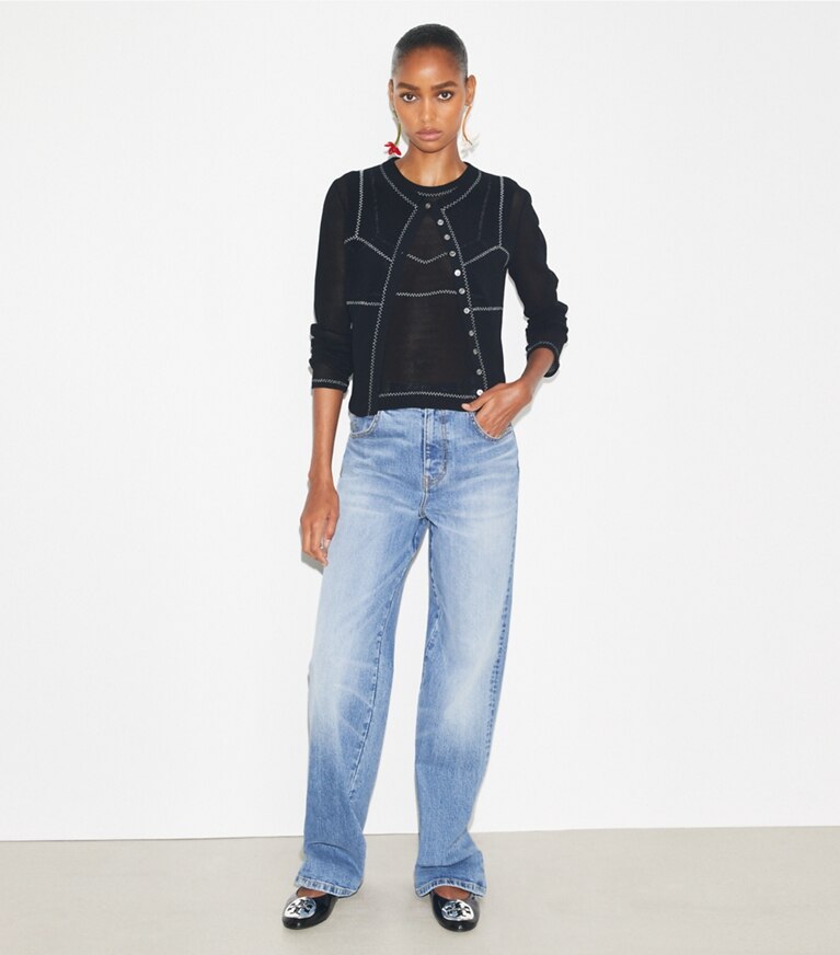 Tory Burch designer maglioni Top in mesh di cotone e nylon in Black front