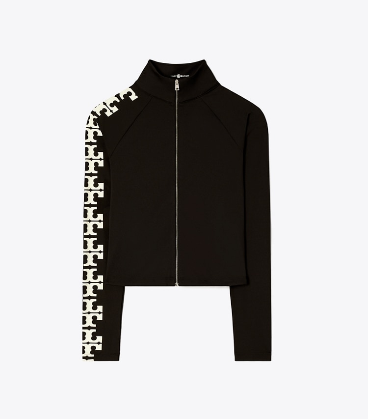 Tory Sport designer tops Top in nylon con zip e logo in Black T Logo Row front