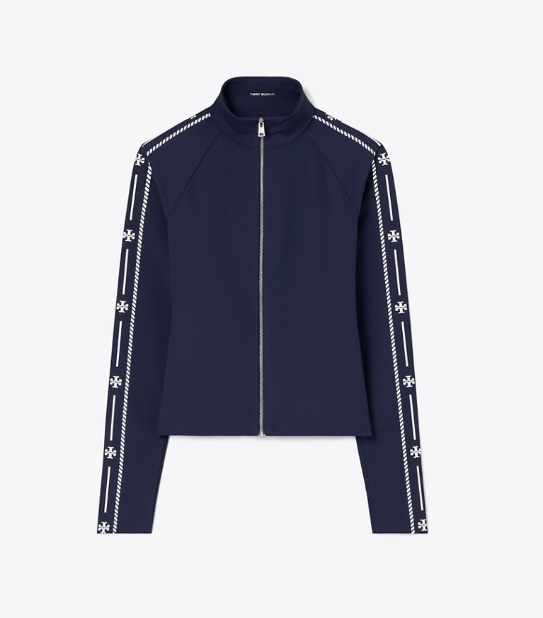 Tory Burch designer giacche Top in nylon con zip e logo in TORY NAVY front