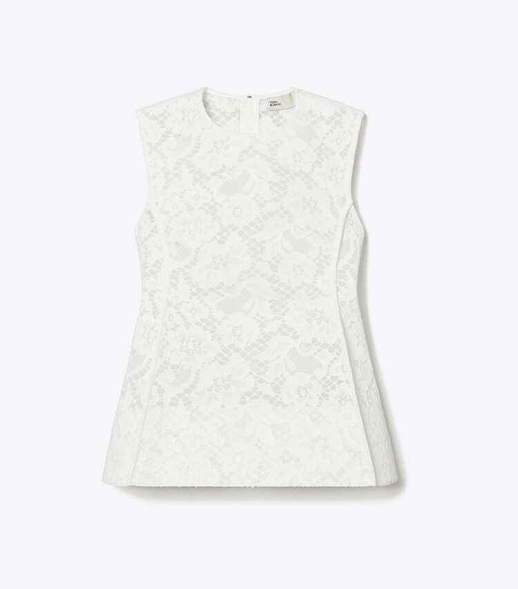 Tory Burch designer tops Top in pizzo intrecciato in White front