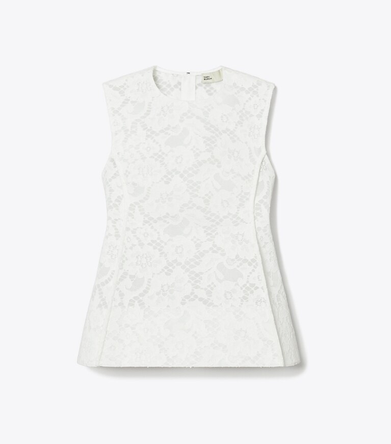 Tory Burch designer tops Top in pizzo intrecciato in White front