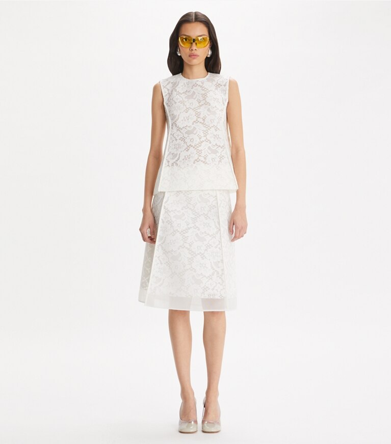 Tory Burch designer tops Top in pizzo intrecciato in White front