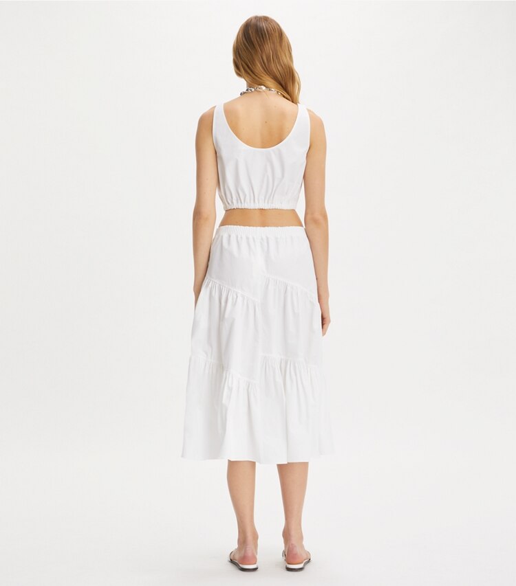 Tory Burch designer copricostume Top in popeline di cotone in White on model back