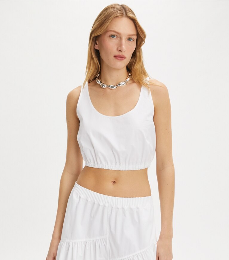 Tory Burch designer copricostume Top in popeline di cotone in White front