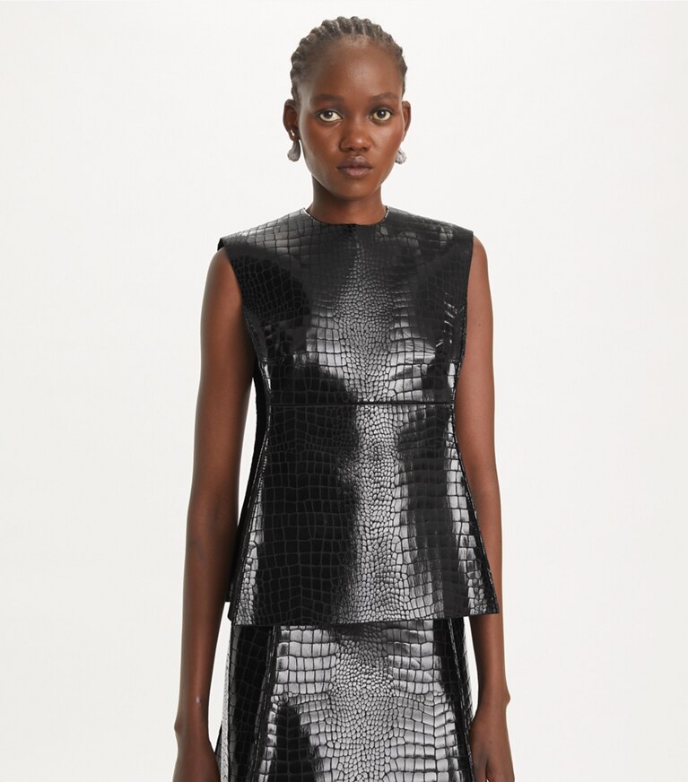 Tory Burch designer tops Top in similpelle effetto coccodrillo in Black front