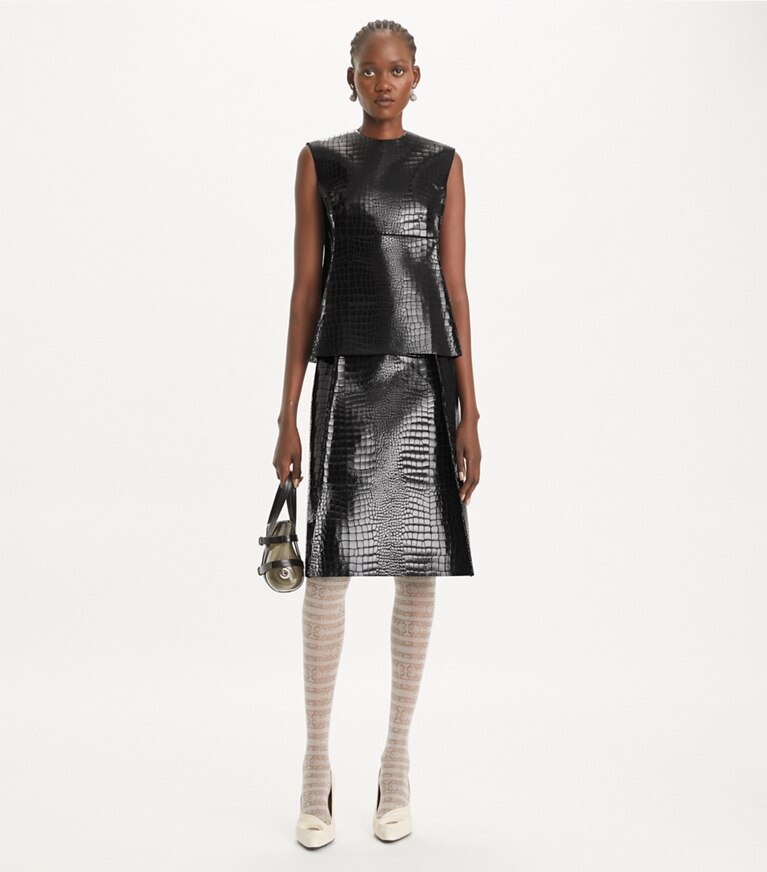 Tory Burch designer tops Top in similpelle effetto coccodrillo in Black front