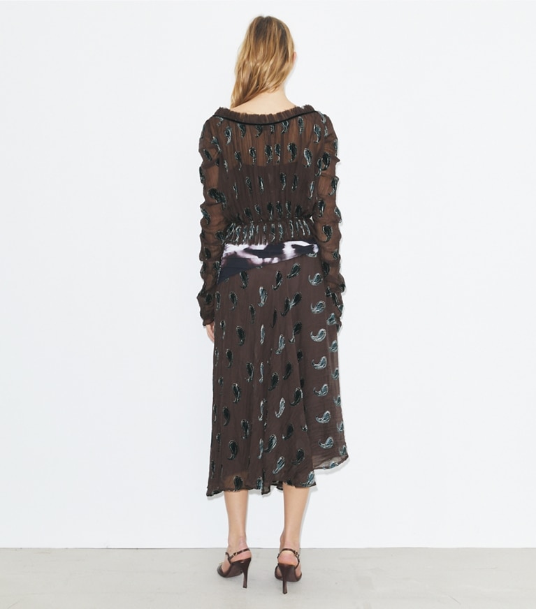 Tory Burch designer tops Top in velluto con ruche in Brown Paisley front