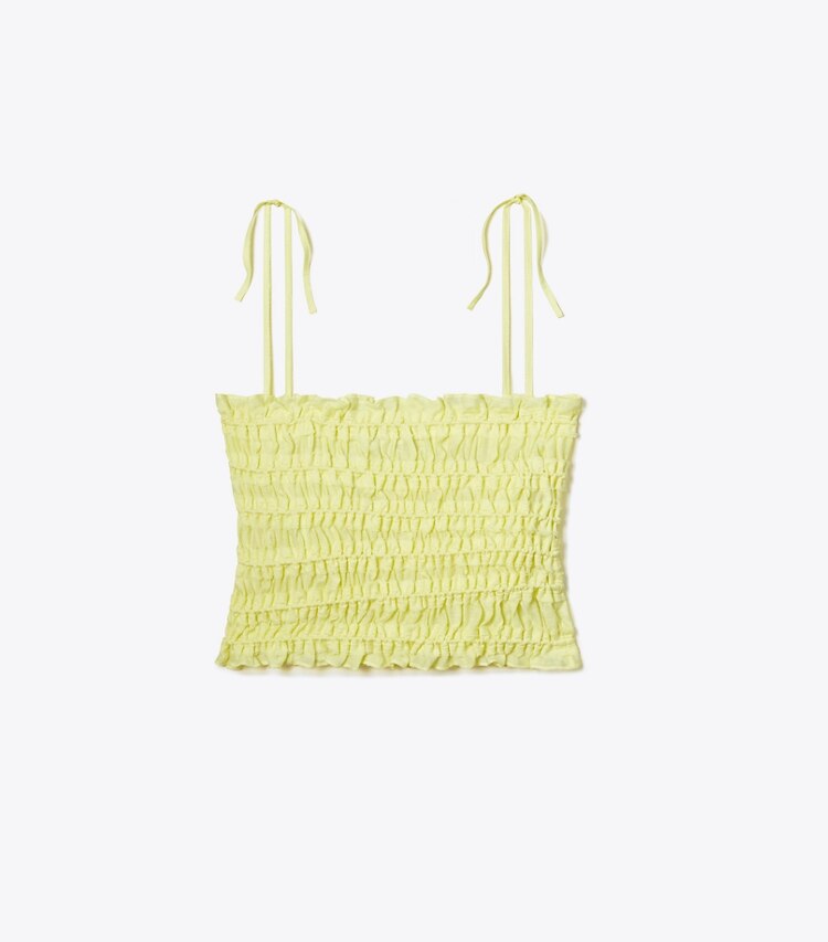 Tory Burch designer copricostume Top in viscosa con lavorazione a punto smock in Lumen front