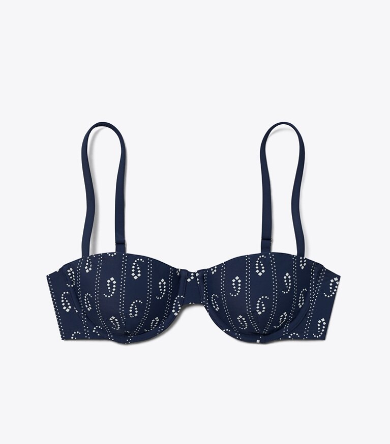 Tory Burch designer bikini Top per bikini a balconcino in Blue Paisley front