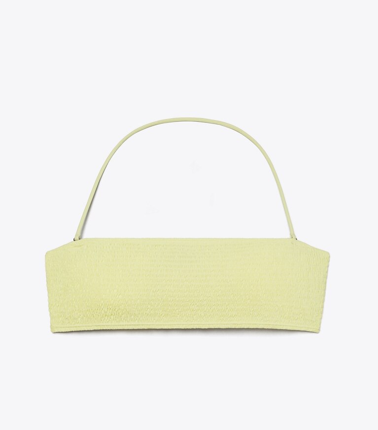 Tory Burch designer bikini Top per bikini a fascia con lavorazione a punto smock in Lumen front