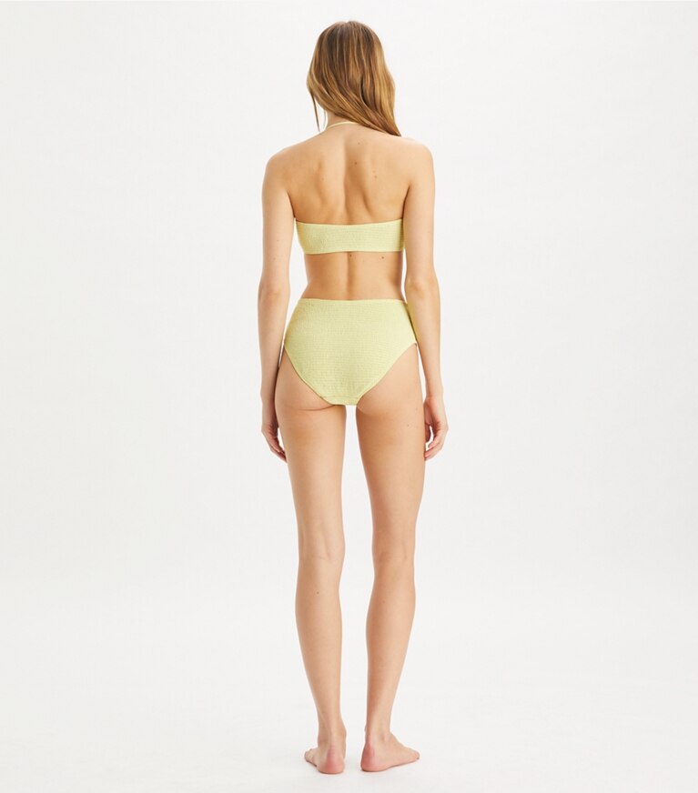 Tory Burch designer bikini Top per bikini a fascia con lavorazione a punto smock in Lumen front