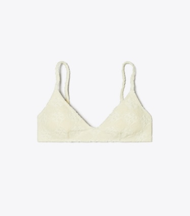 Tory Burch designer bikini Top per bikini in spugna di cotone con logo in NEW IVORY front