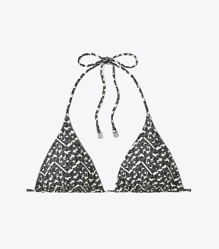 Tory Burch designer bikini Top per bikini stampato con cordoncino in Black Prismatic T Monogram Small front