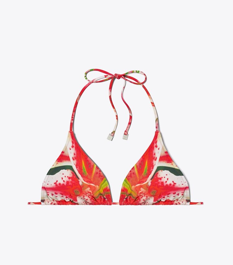 Tory Burch designer bikini Top per bikini stampato con cordoncino in Pink Lily front