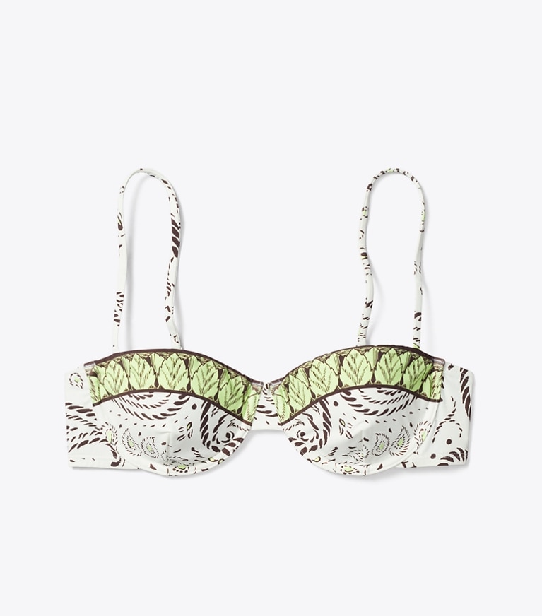 Tory Burch designer bikini Top per bikini stampato con ferretto in Mint Cockatoo front